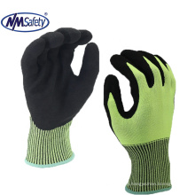NMSAFETY 2021 new CE standard cut level D liner knitted coated black nitrile sandy finish Working Cut Resistant Gloves